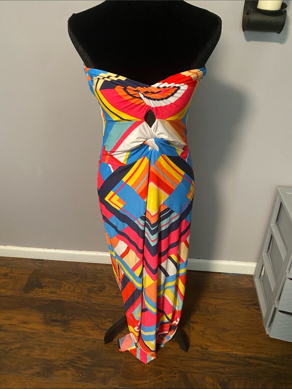 Multi-Color Strapless Knot Front Maxi Dress